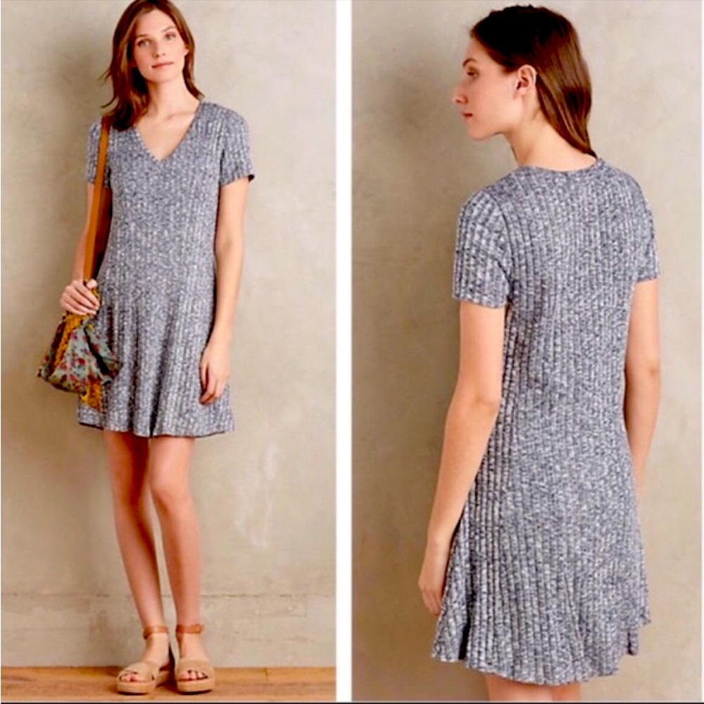 Anthropologie Dolan Left Coast Gray Ribbed Swing Dress Size Medium